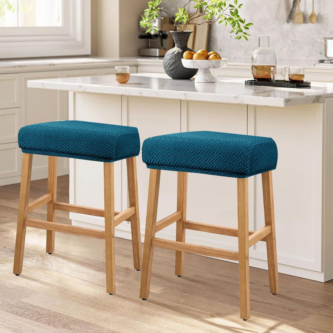 Set of 4 Deep Teal Jacquard Stretch Stool Covers N4203