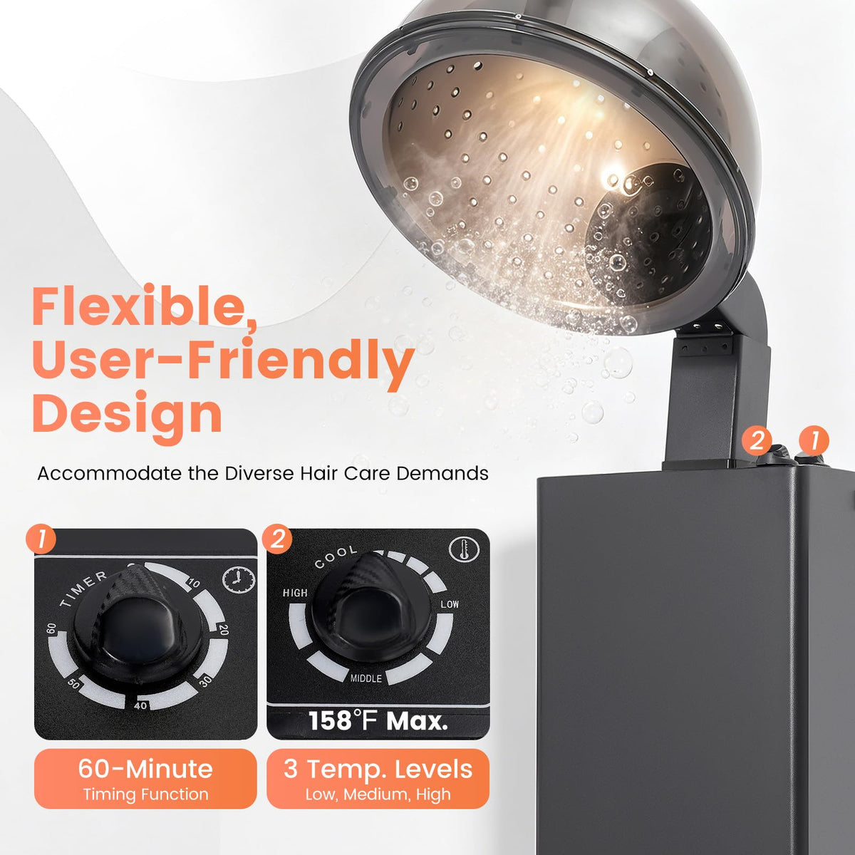 1200W Freestanding Hooded Hair Dryer with Wheels M313