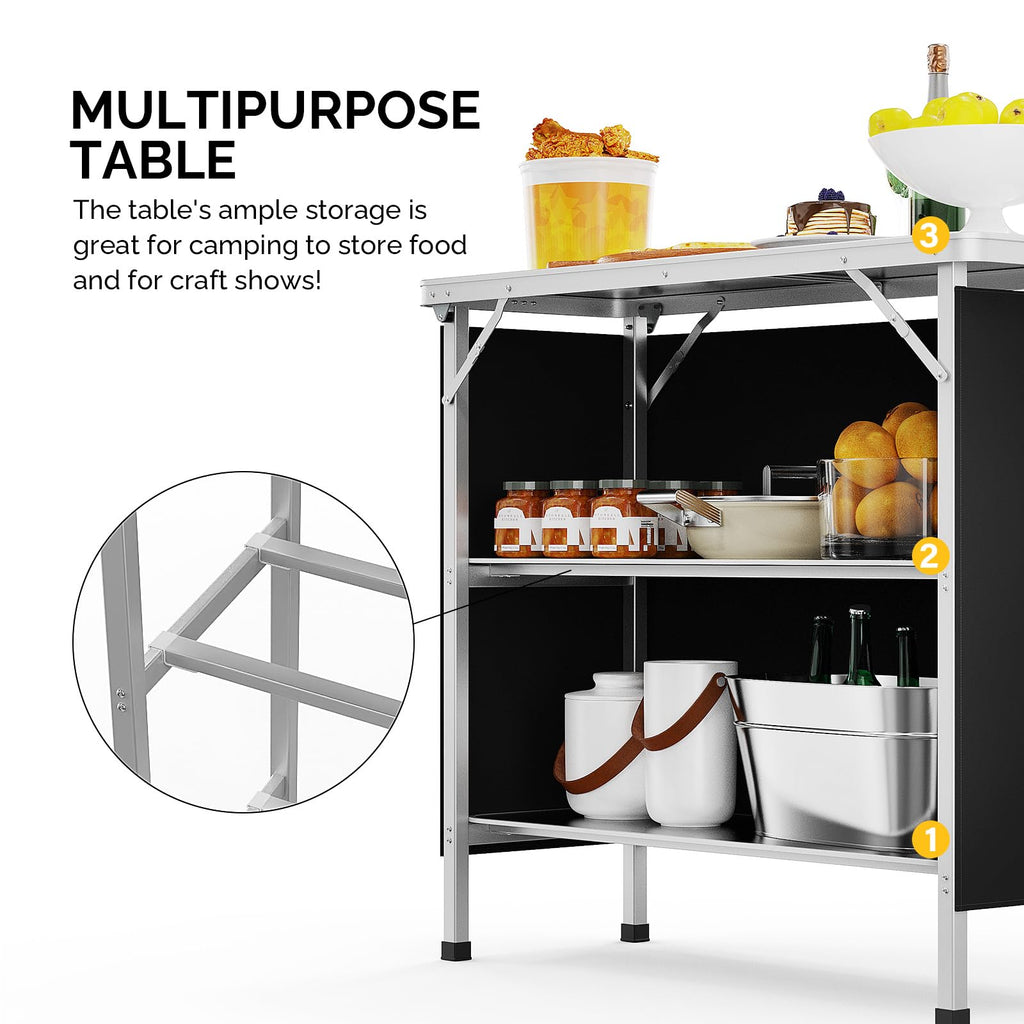 Aluminum 2-Tier Folding Camping Table with Carrying Bag D30703