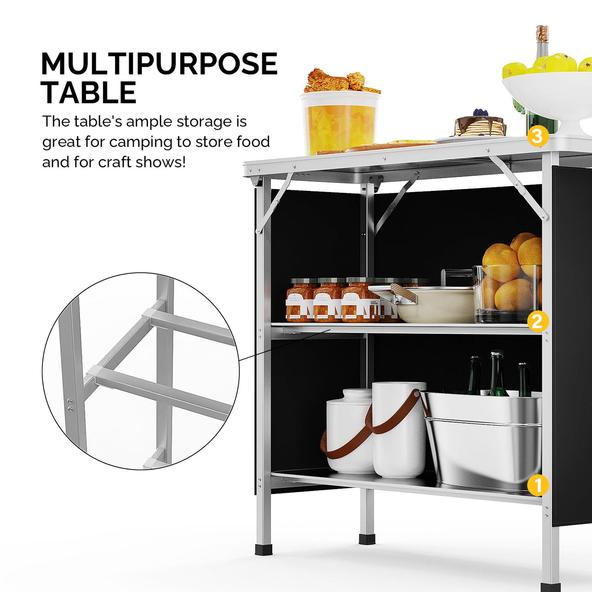 Aluminum 2-Tier Folding Camping Table with Carrying Bag D30703