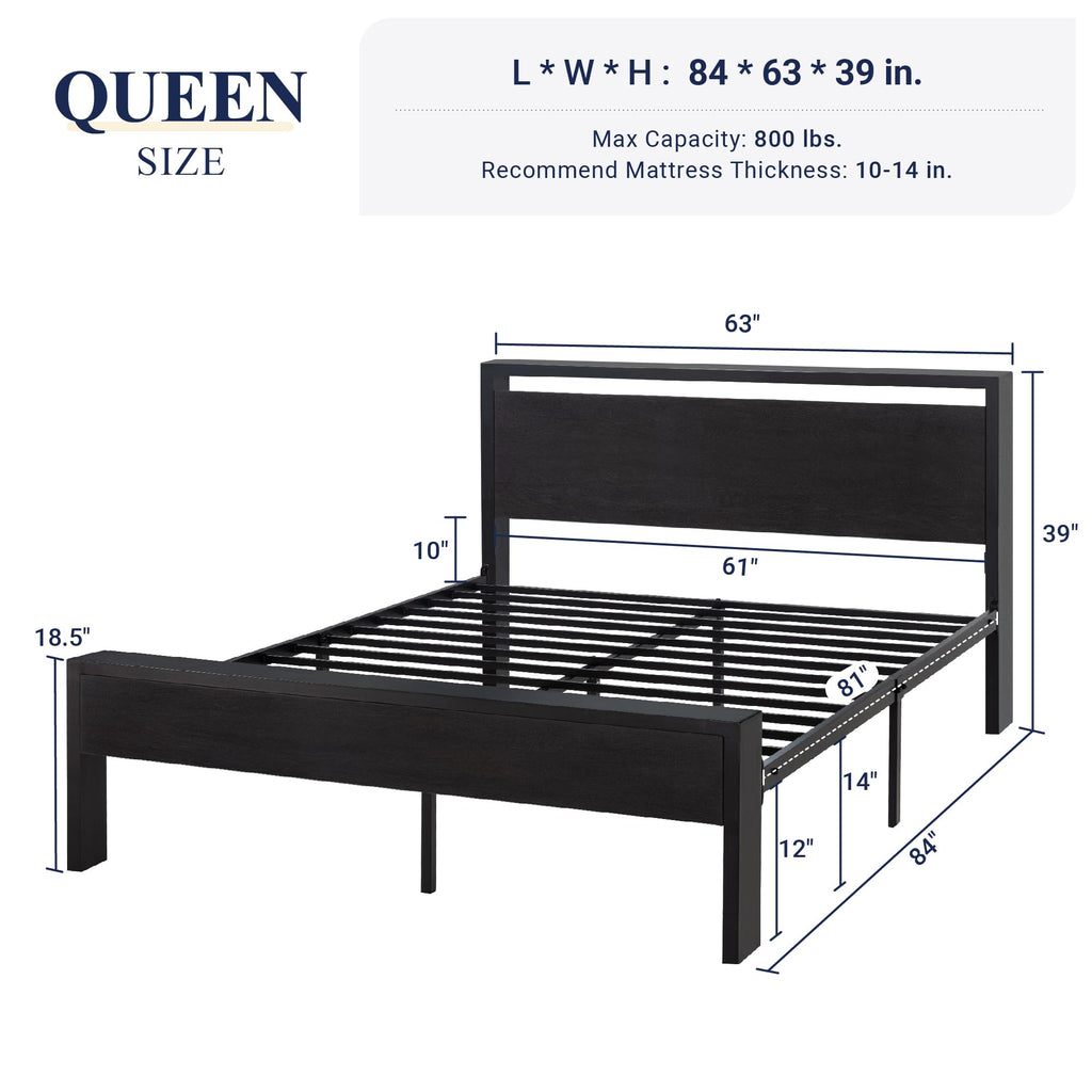 Queen Size Black Oak Bed Frame Y907