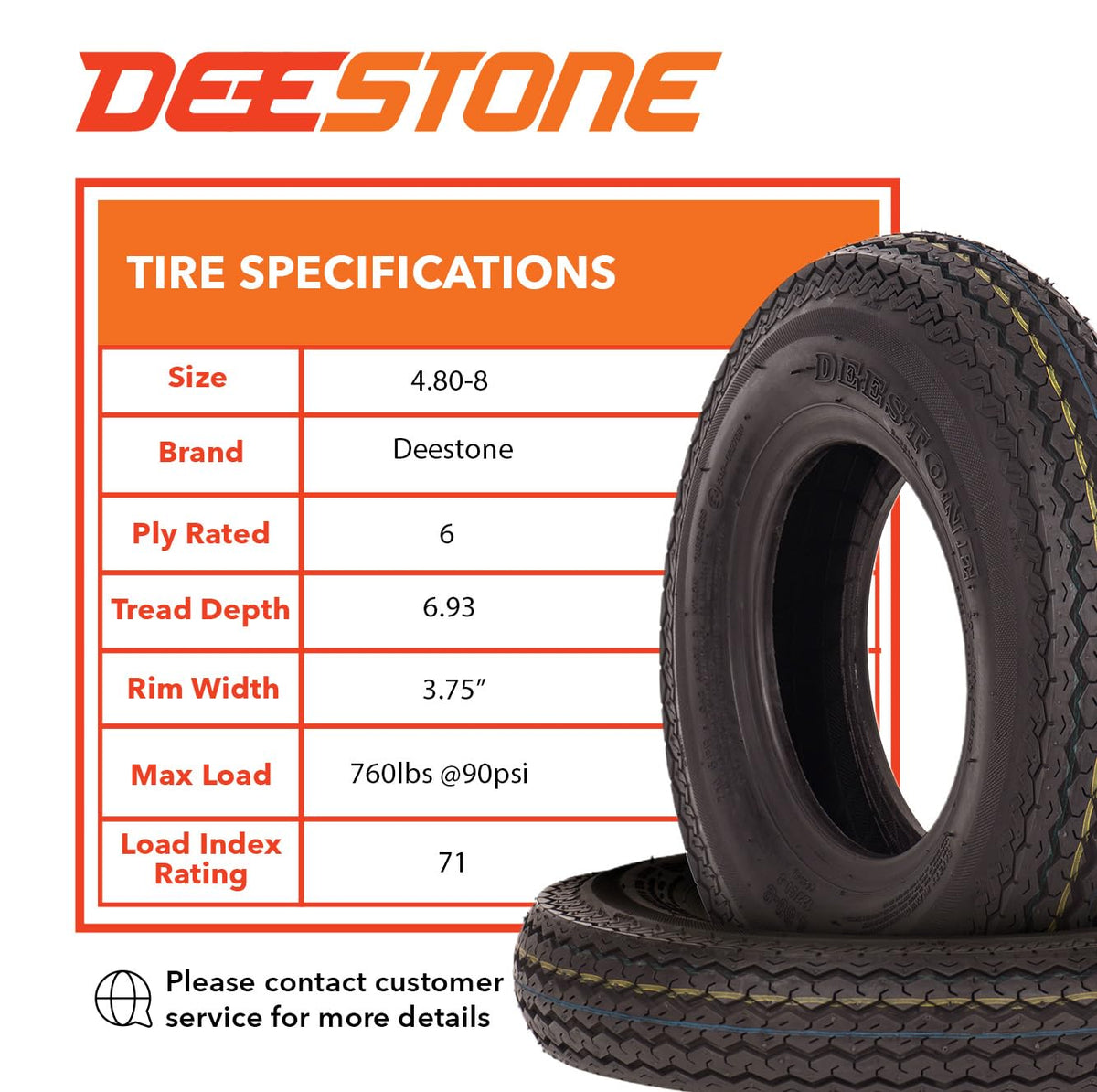 4.80-8 2 Tires 6 Ply Trailer D8531