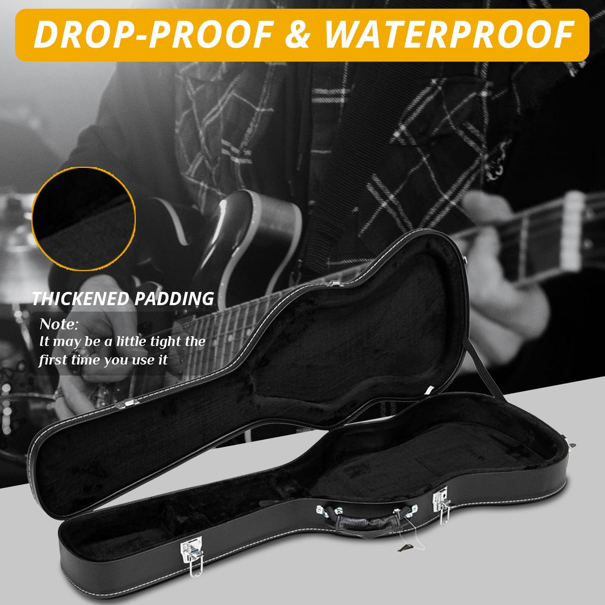 41 Inch Acoustic Guitar Hard Case with Lock Latch, Black J7114