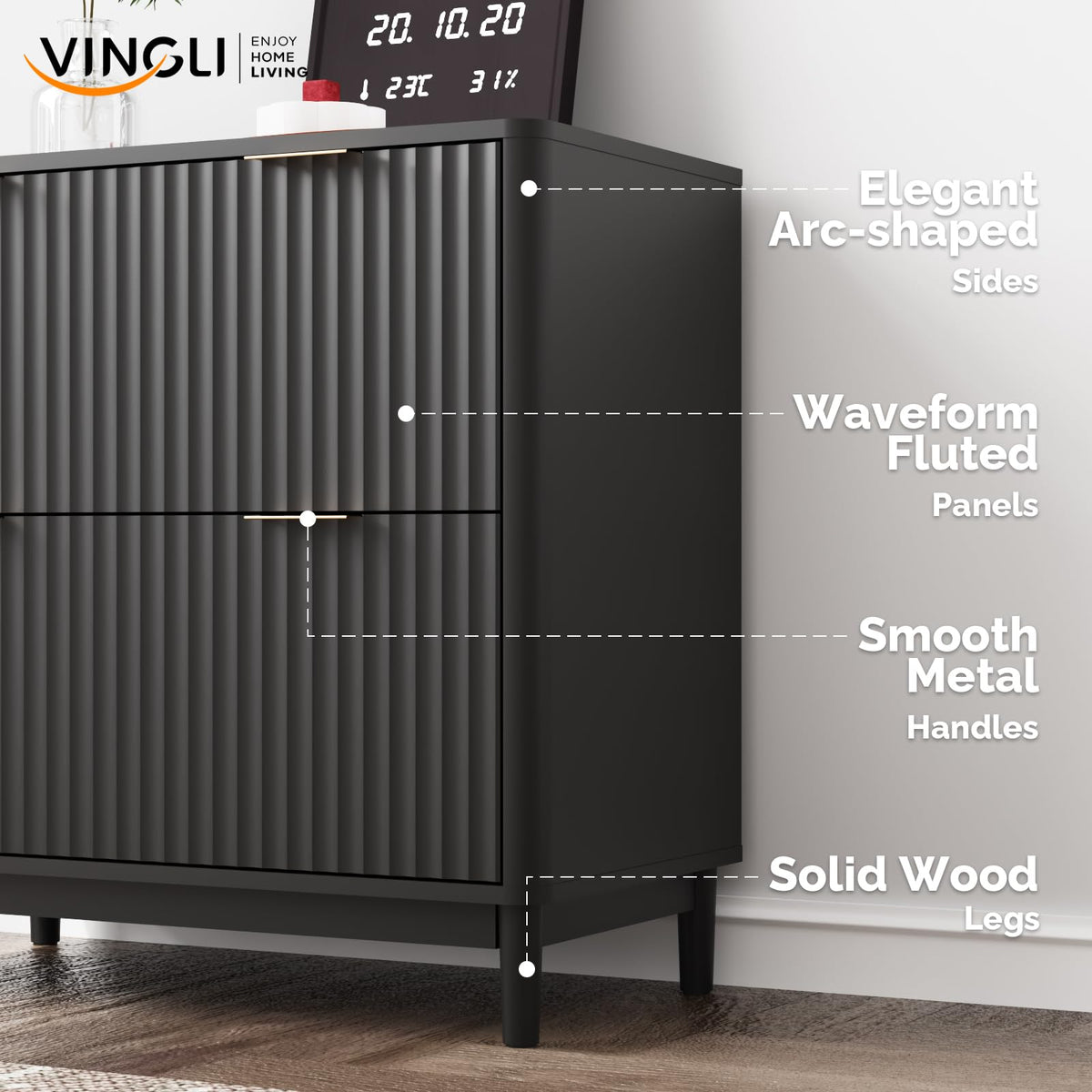 Black 2 Drawer Wood File Cabinet U6632
