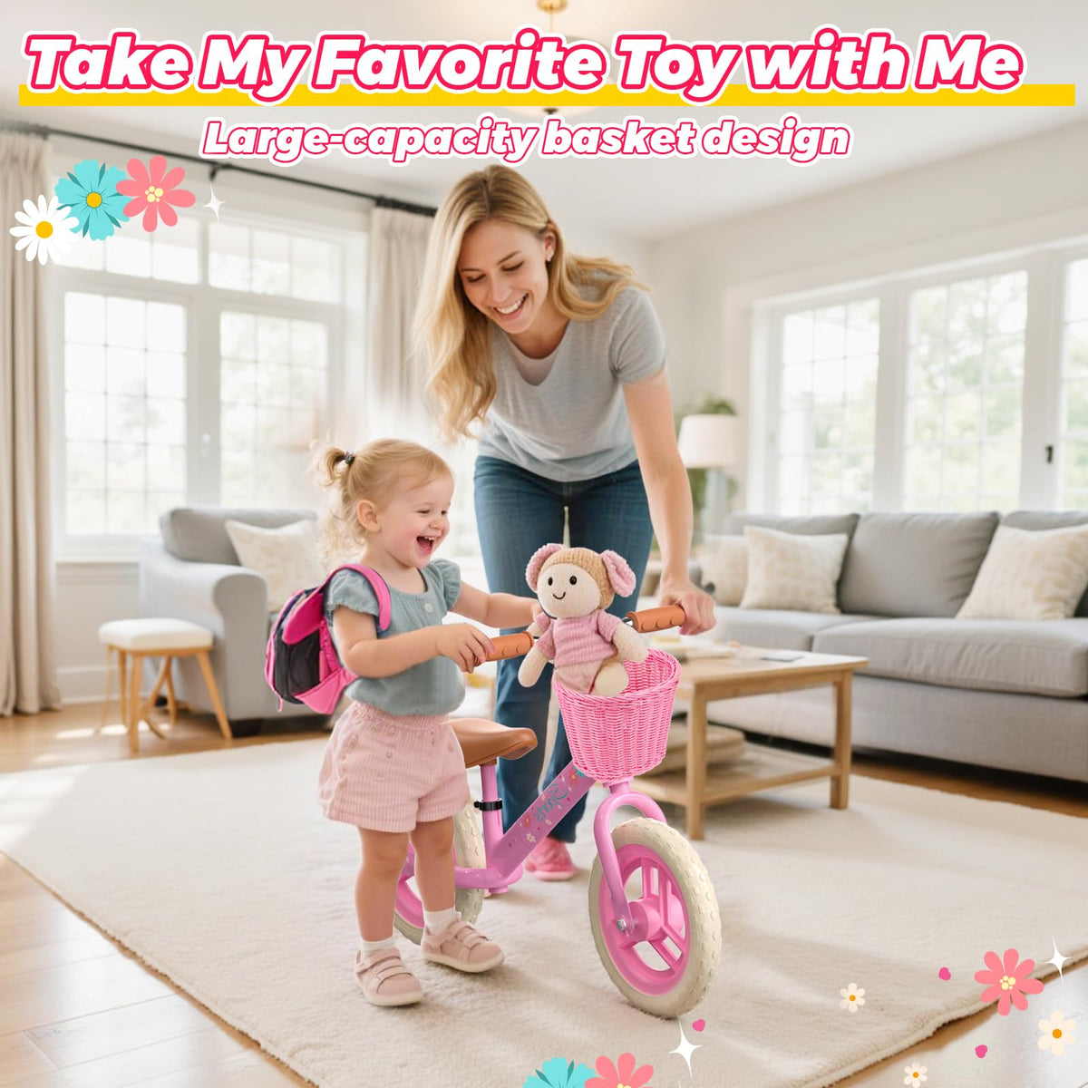 Toddler Balance Bike with Fender, Adjustable Seat/Handlebar, Flat-Free LED Tires M3531
