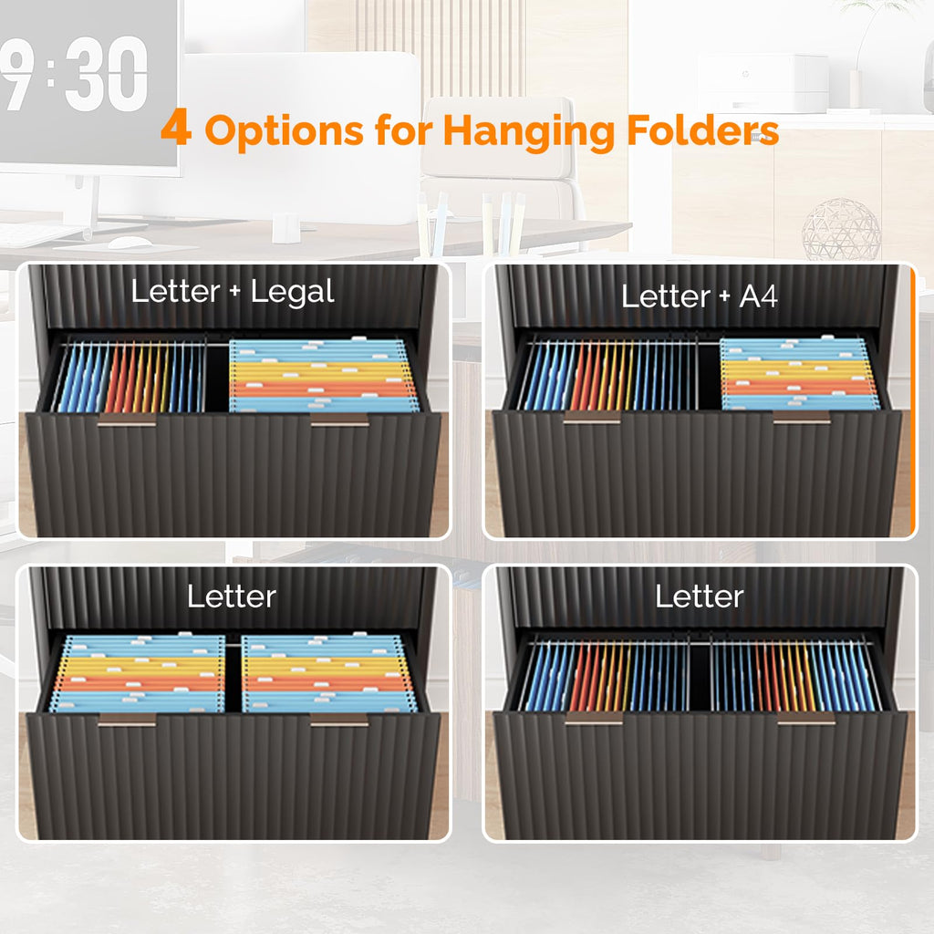 Black 2 Drawer Wood File Cabinet U6632