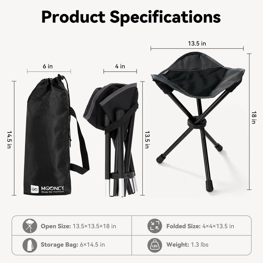 18"×14.5" Aluminum Alloy Folding Camping Stool, Black L84600