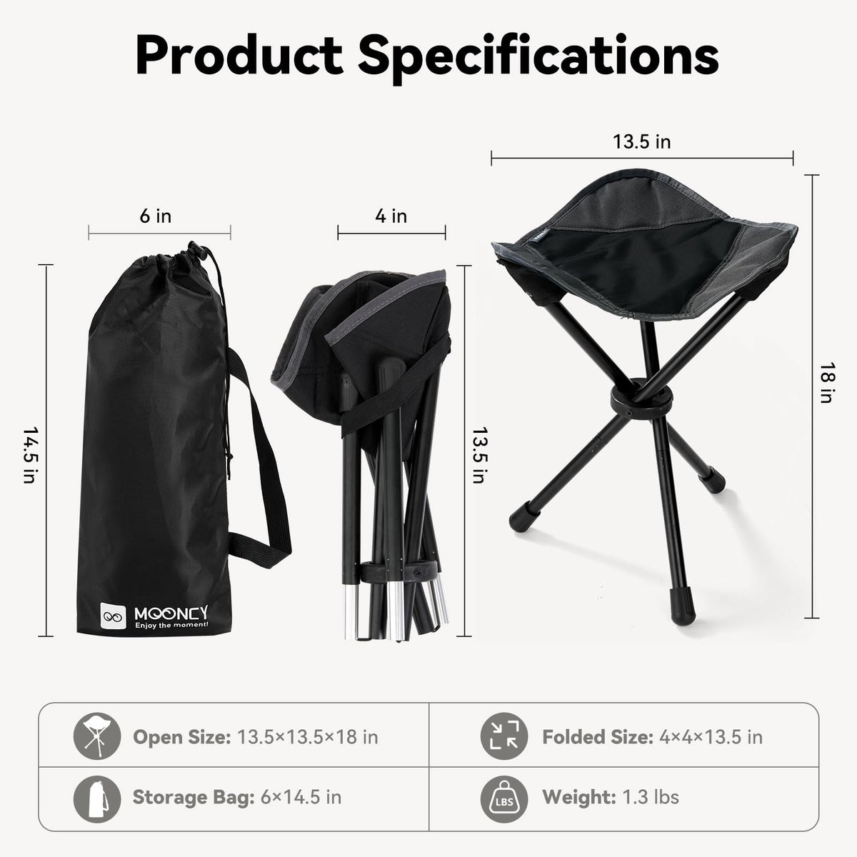 18"×14.5" Aluminum Alloy Folding Camping Stool, Black L84600