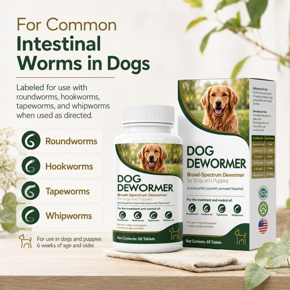 Dewormer for Dogs, 60 Tablets T84853