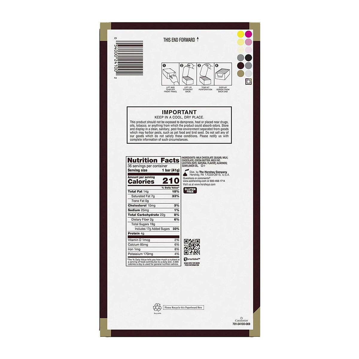 Chocolate Candy Bar with Almonds, 36 Count J23887