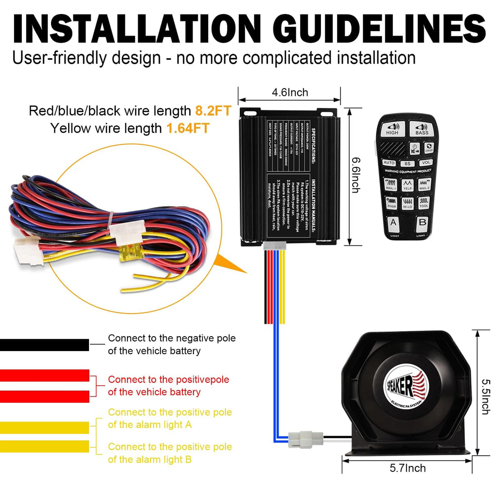 200W Multi-Tone Emergency Car Siren Speaker PA System Kit Z250