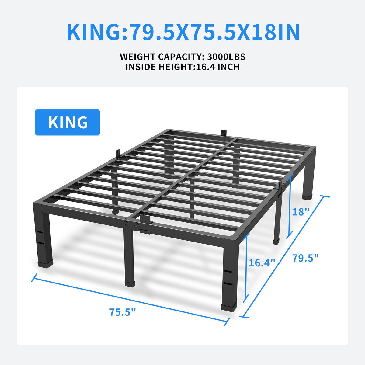 18 Inch King Size Black Metal Bed Frame Z4511