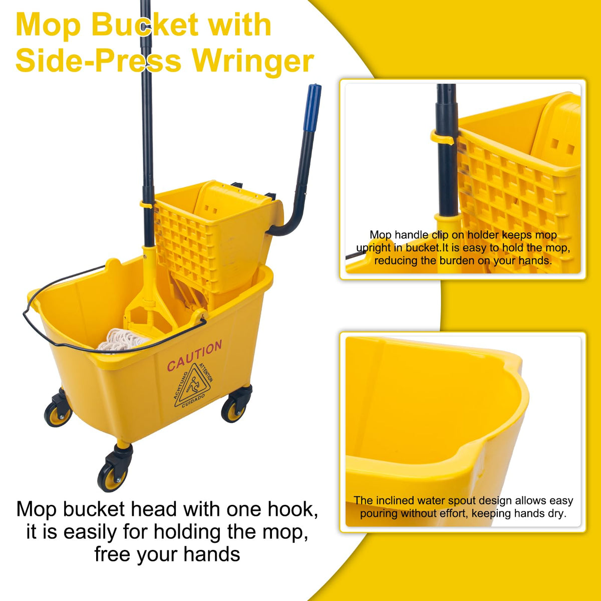 35 Qt Side Press Mop Bucket on Wheels Set, Yellow W8617