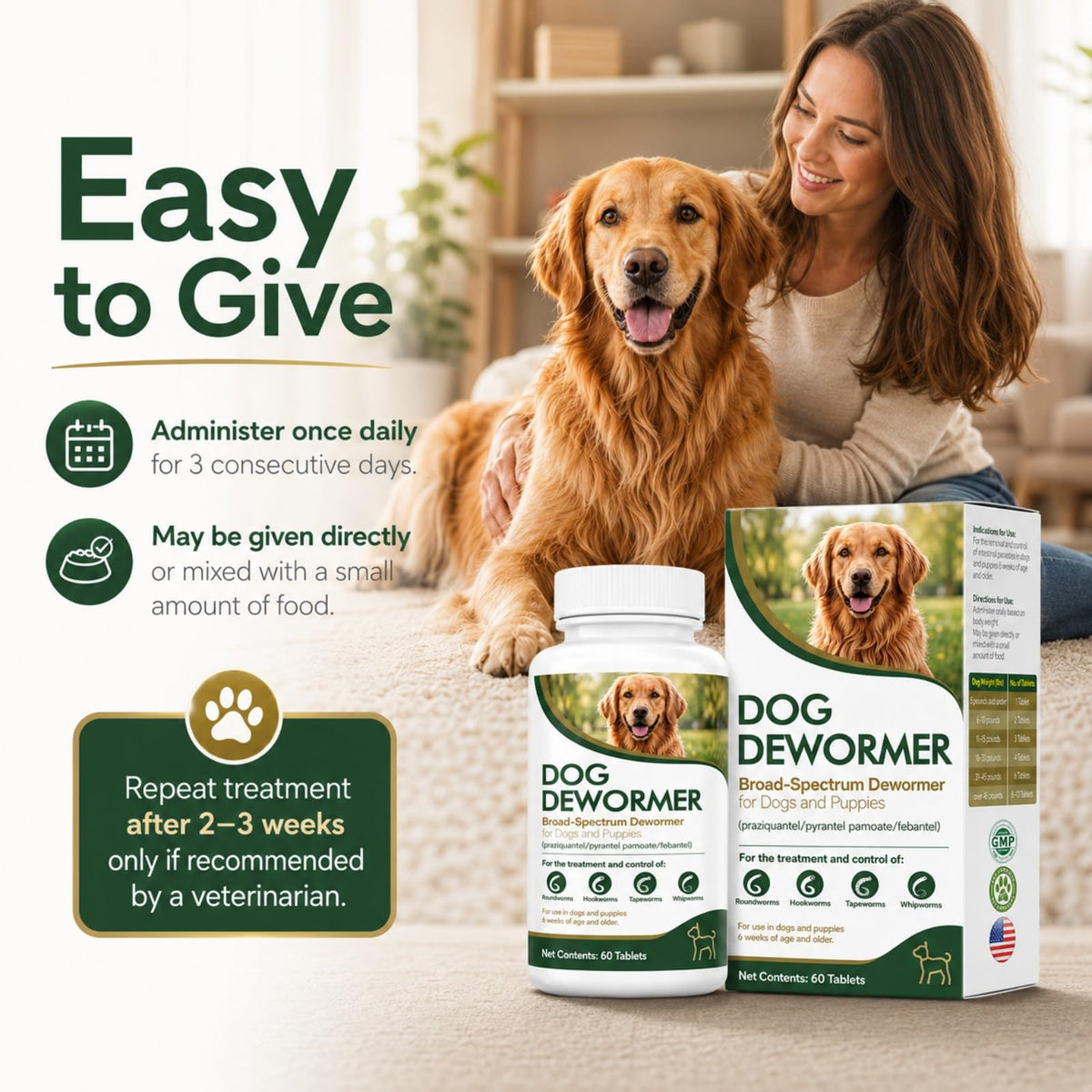 Dewormer for Dogs, 60 Tablets T84853