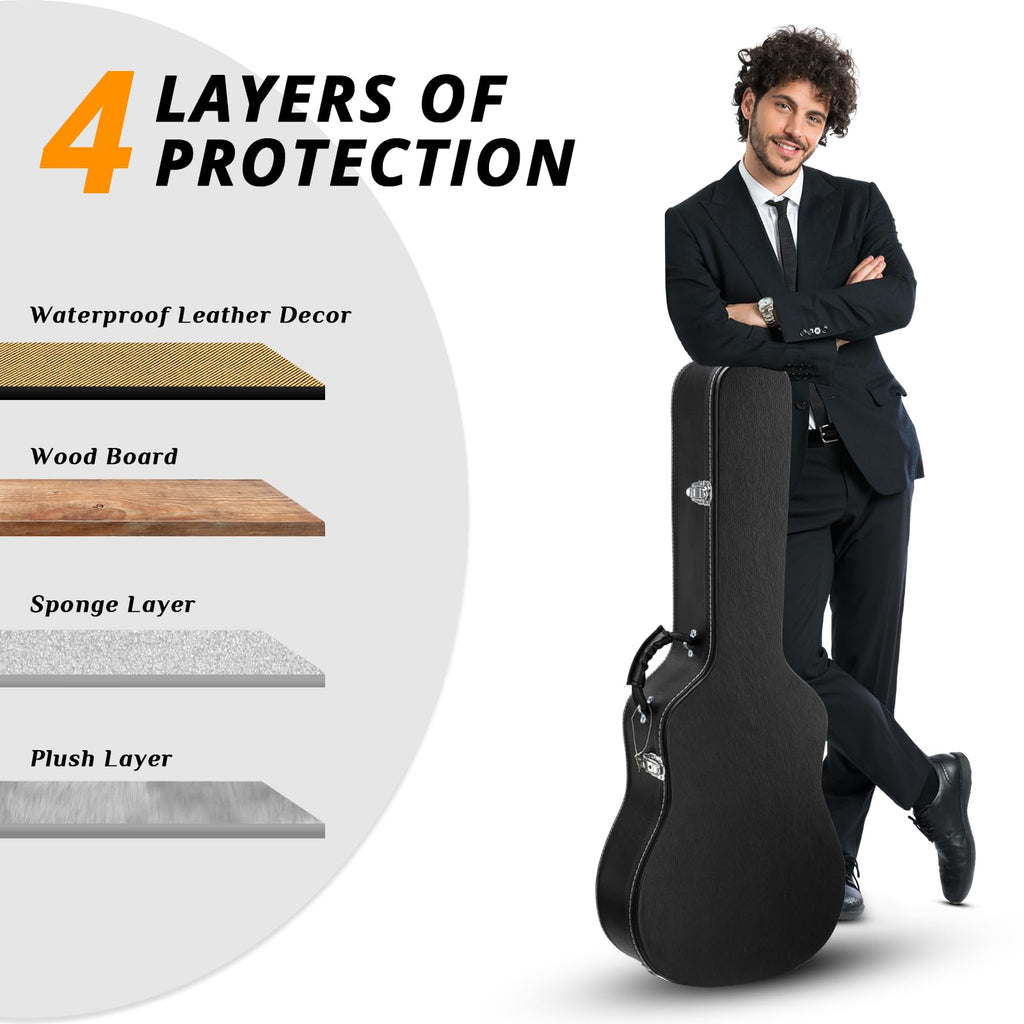 41 Inch Acoustic Guitar Hard Case with Lock Latch, Black J7114