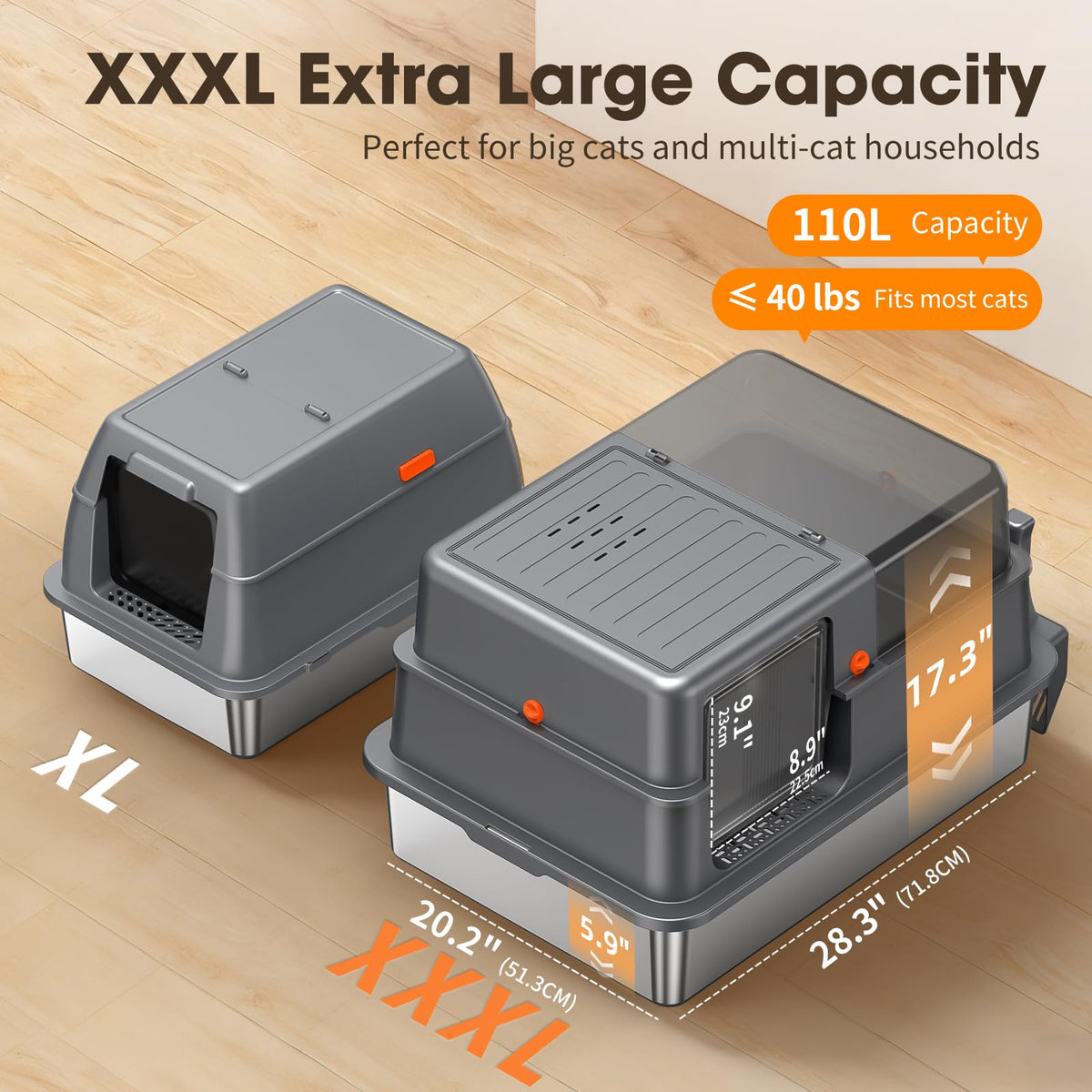 XXXL Stainless Steel Litter Box with Lid R6848