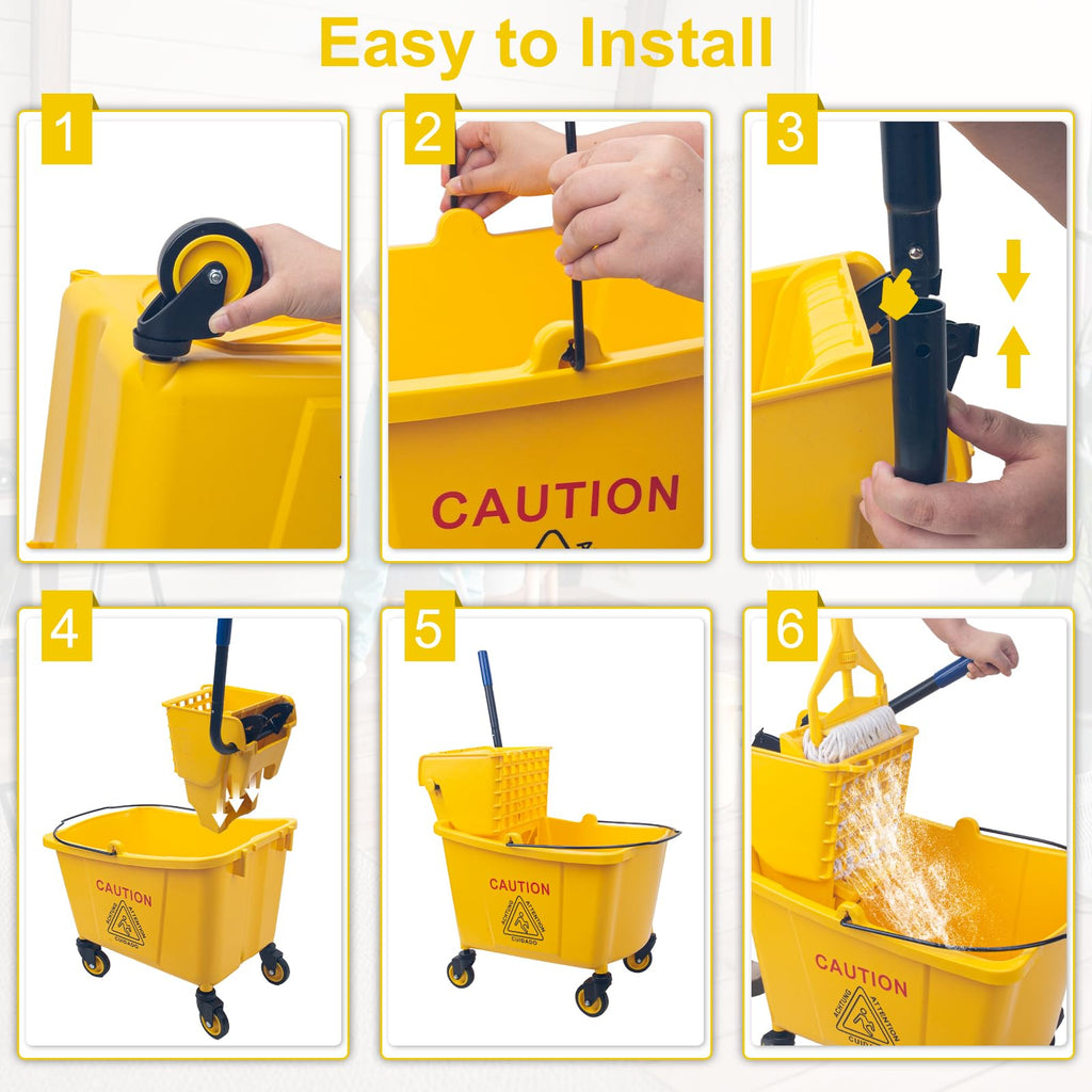 35 Qt Side Press Mop Bucket on Wheels Set, Yellow W8617