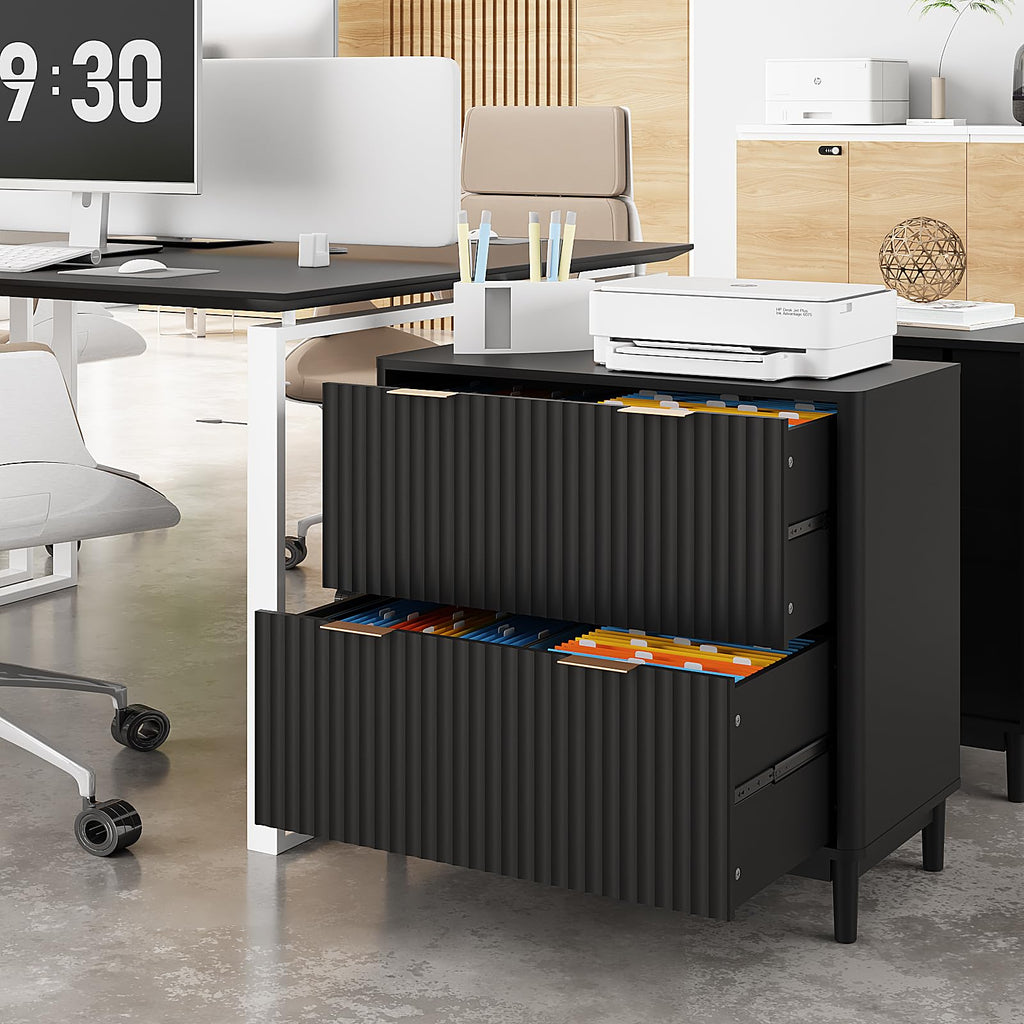 Black 2 Drawer Wood File Cabinet U6632