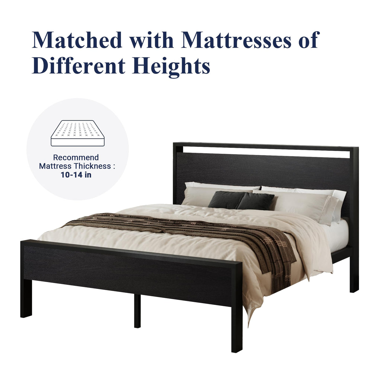 Queen Size Black Oak Bed Frame Y907