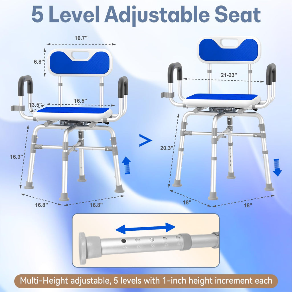 550 lbs Capacity Swivel Shower Chair with Back and Arms Q81634