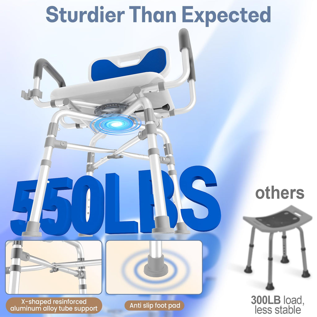 550 lbs Capacity Swivel Shower Chair with Back and Arms Q81634