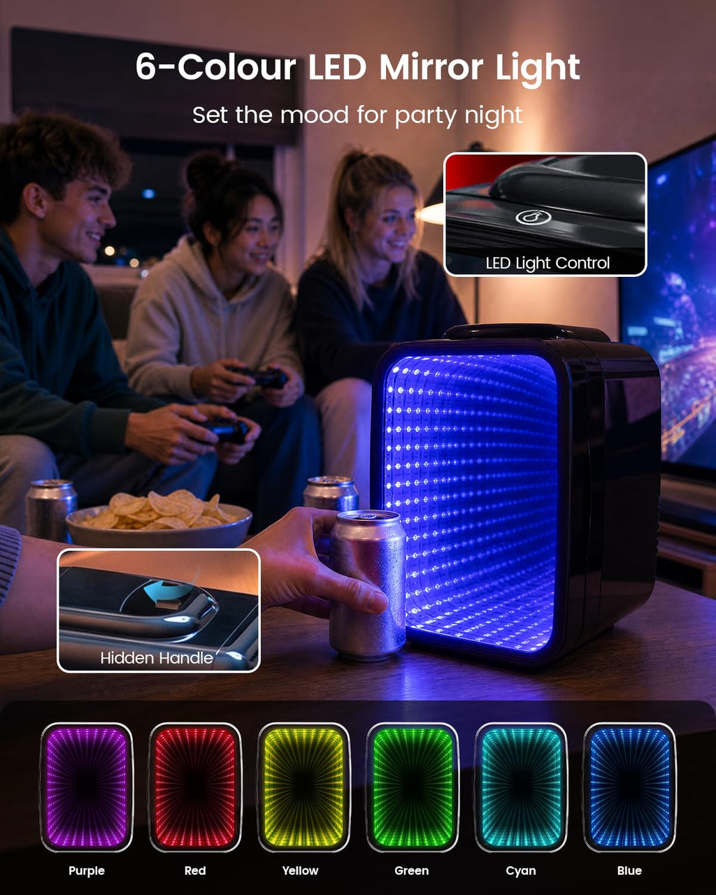4L/6 Can Compact Fridge with LED Mirror Light C32891