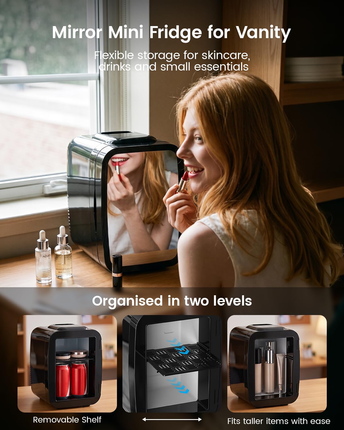 4L/6 Can Compact Fridge with LED Mirror Light C32891