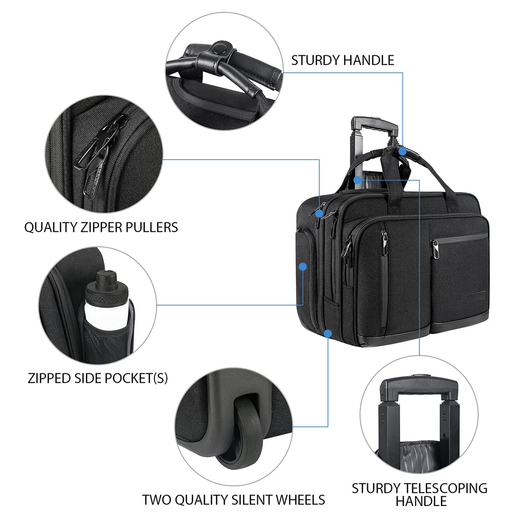 17.3 Inch Waterproof Black Rolling Laptop Bag O65623