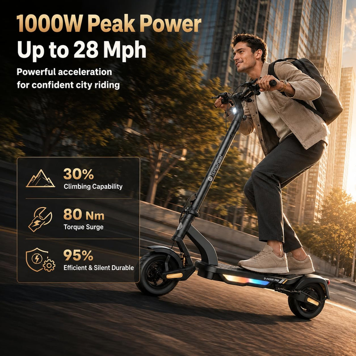 Electric Scooter, 28 MPH, 1000W, 38-Mile Range Y22494