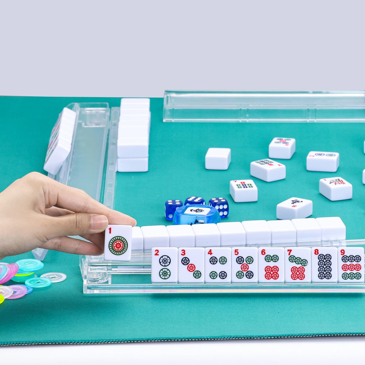Clear Acrylic Mahjong Tile Rack and Pusher Set of 4 R237