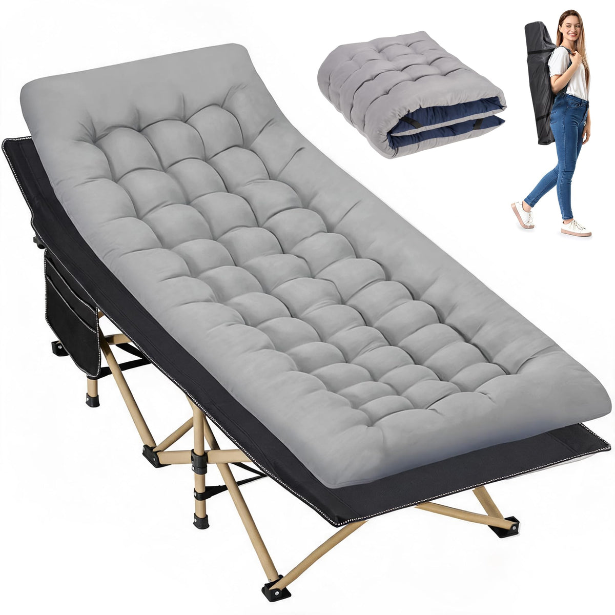 Folding Camping Cot with Mattress Q758
