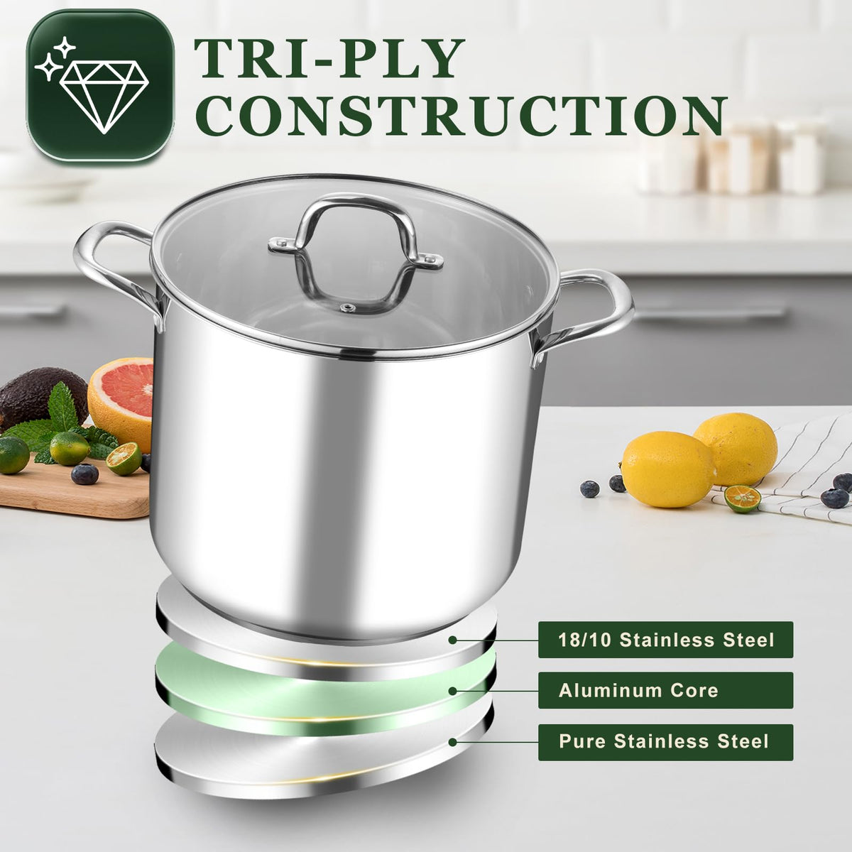14Qt Stainless Steel Stock Pot with Lid S80614