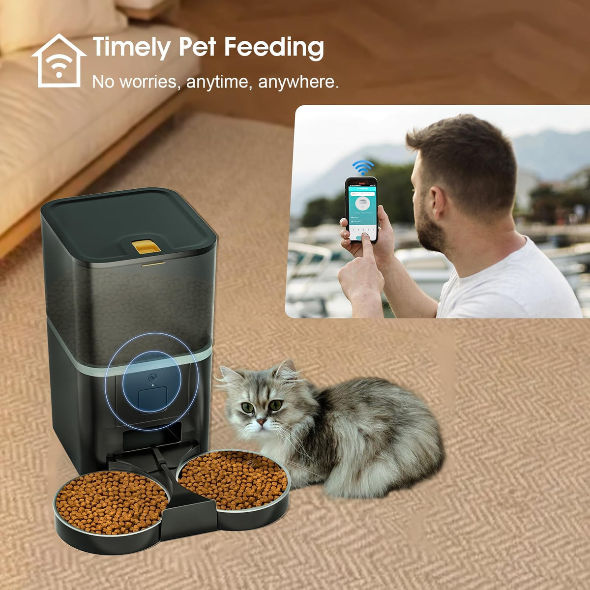 Automatic WiFi App Control Cat Feeder with Stainless Steel Bowl P2813