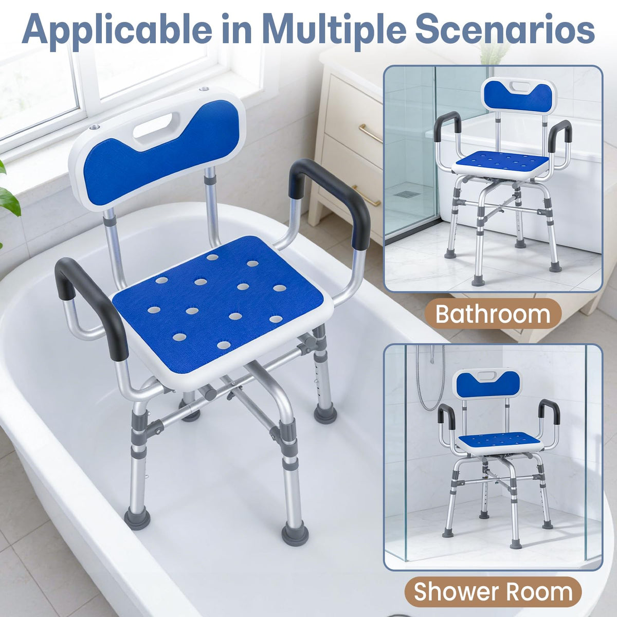 550 lbs Capacity Swivel Shower Chair with Back and Arms Q81634