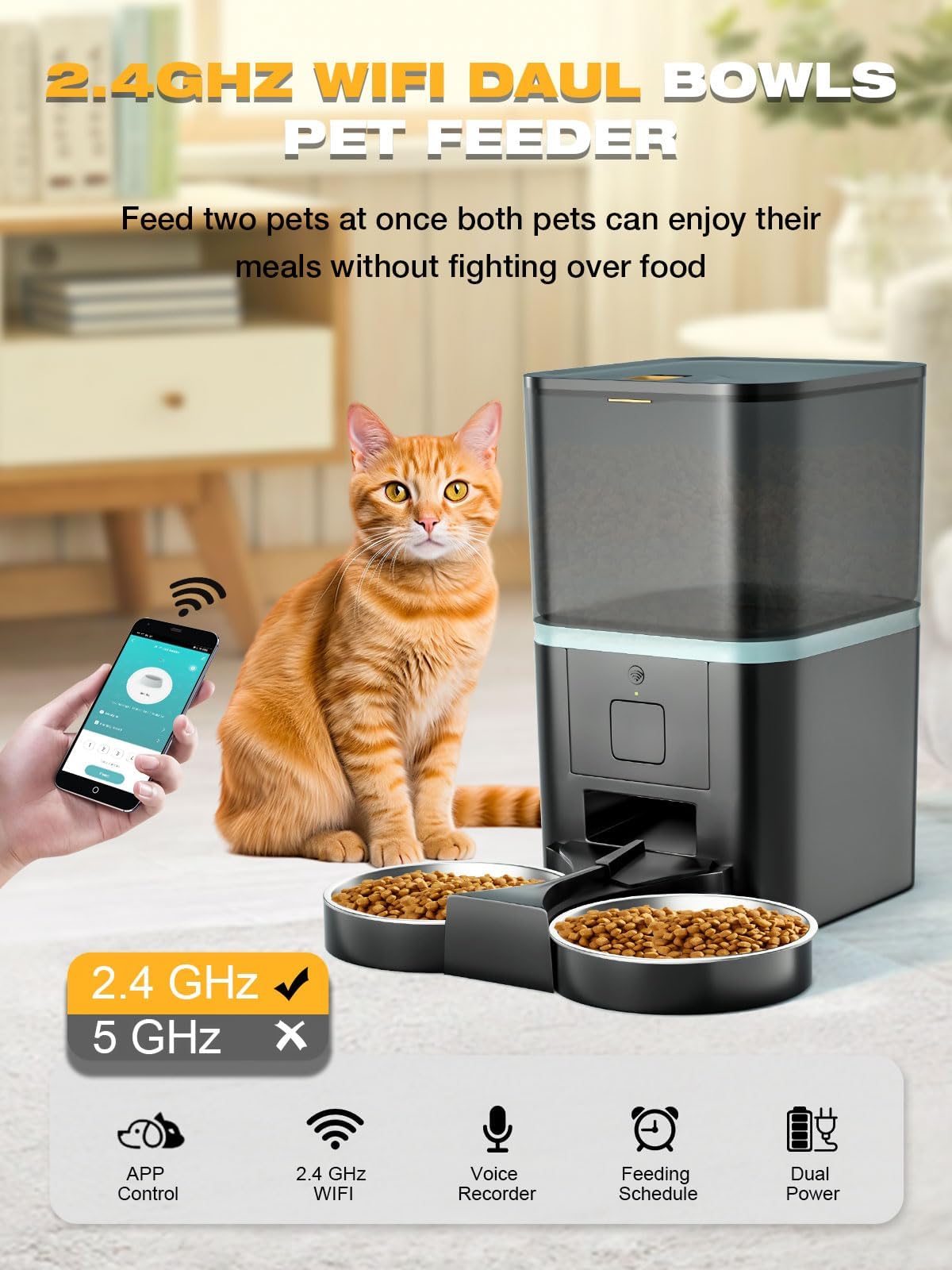 Automatic WiFi App Control Cat Feeder with Stainless Steel Bowl P2813