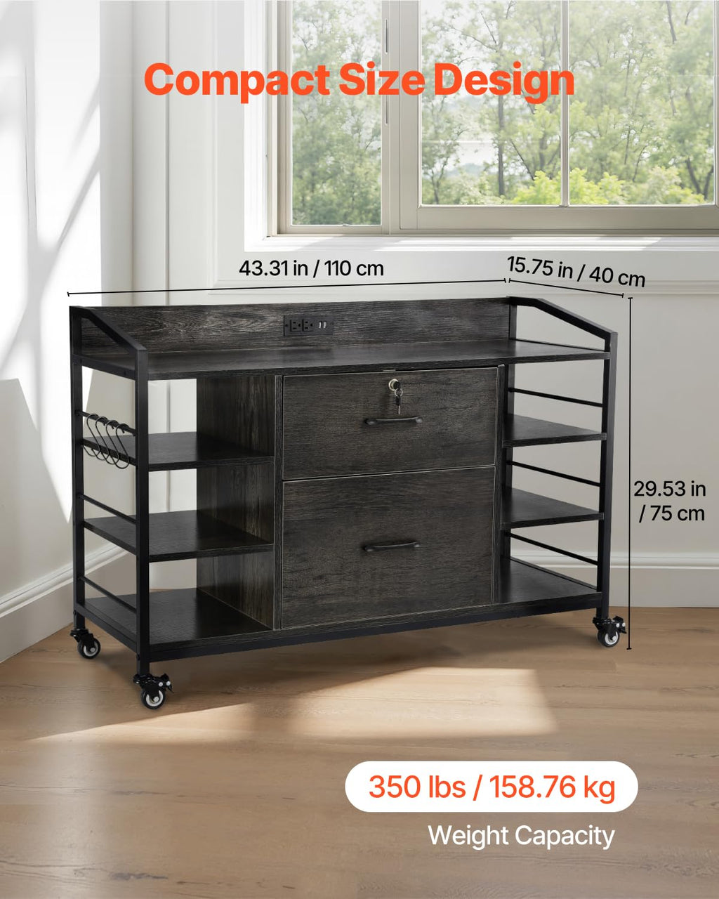 2 Drawer Metal File Cabinet with Lock and 6 Open Shelves, Gray X95116