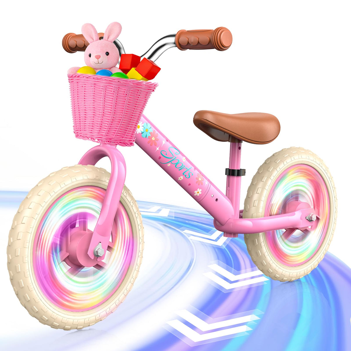 Toddler Balance Bike with Fender, Adjustable Seat/Handlebar, Flat-Free LED Tires M3531