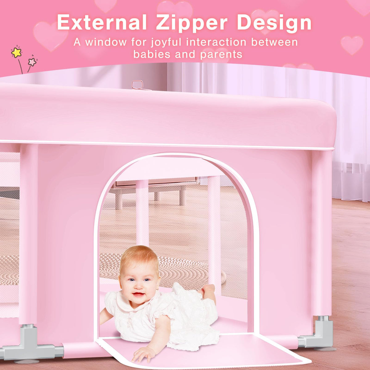Pink Baby Playpen 74x50 Inches with Mesh Q187