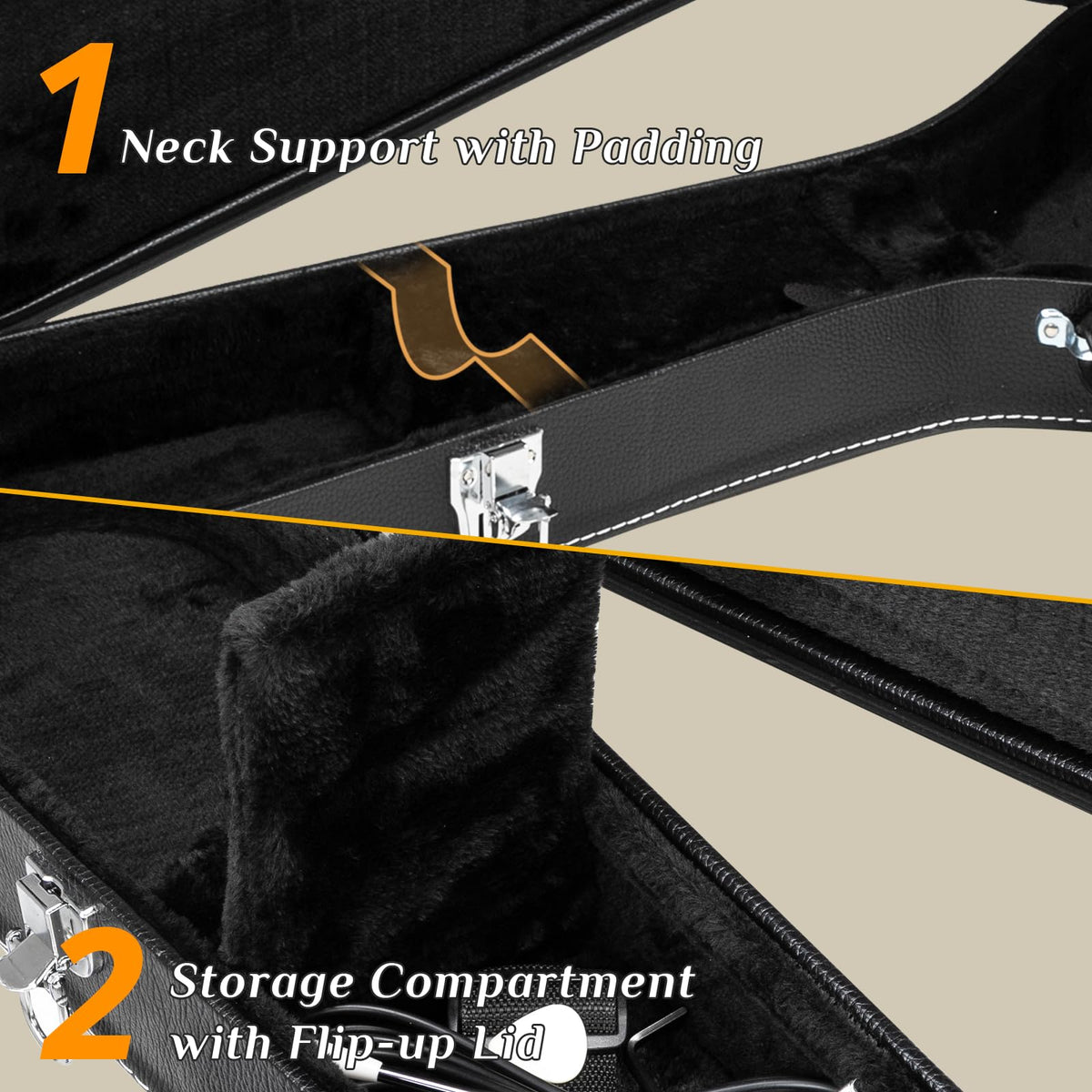41 Inch Acoustic Guitar Hard Case with Lock Latch, Black J7114