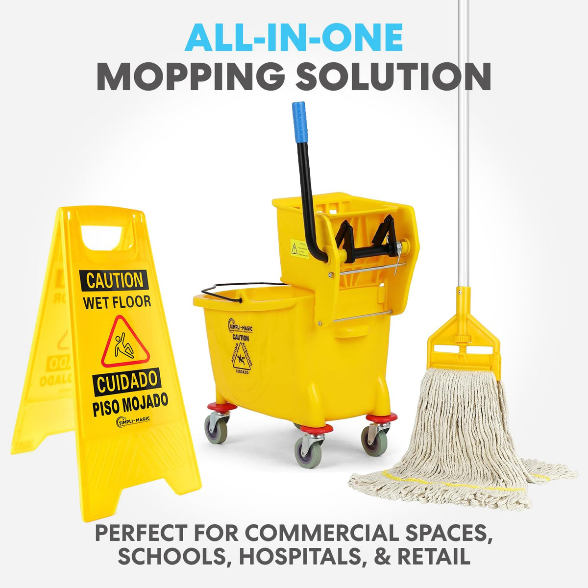 Yellow 35 Quart Commercial Mop Bucket on Wheels D790