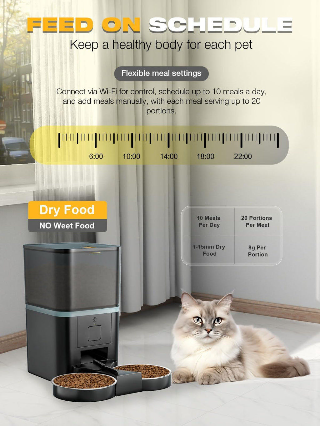 Automatic WiFi App Control Cat Feeder with Stainless Steel Bowl P2813