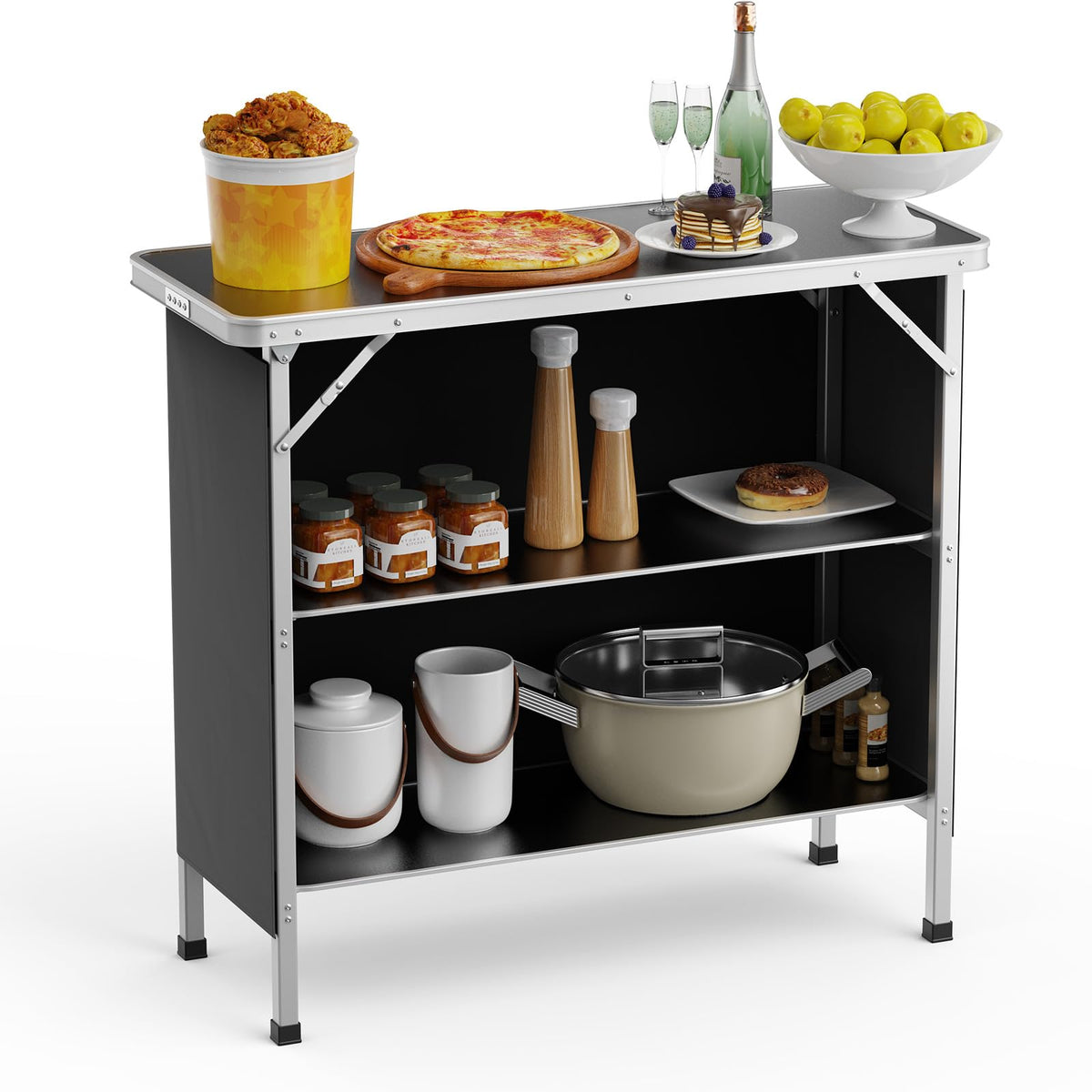 Aluminum 2-Tier Folding Camping Table with Carrying Bag D30703