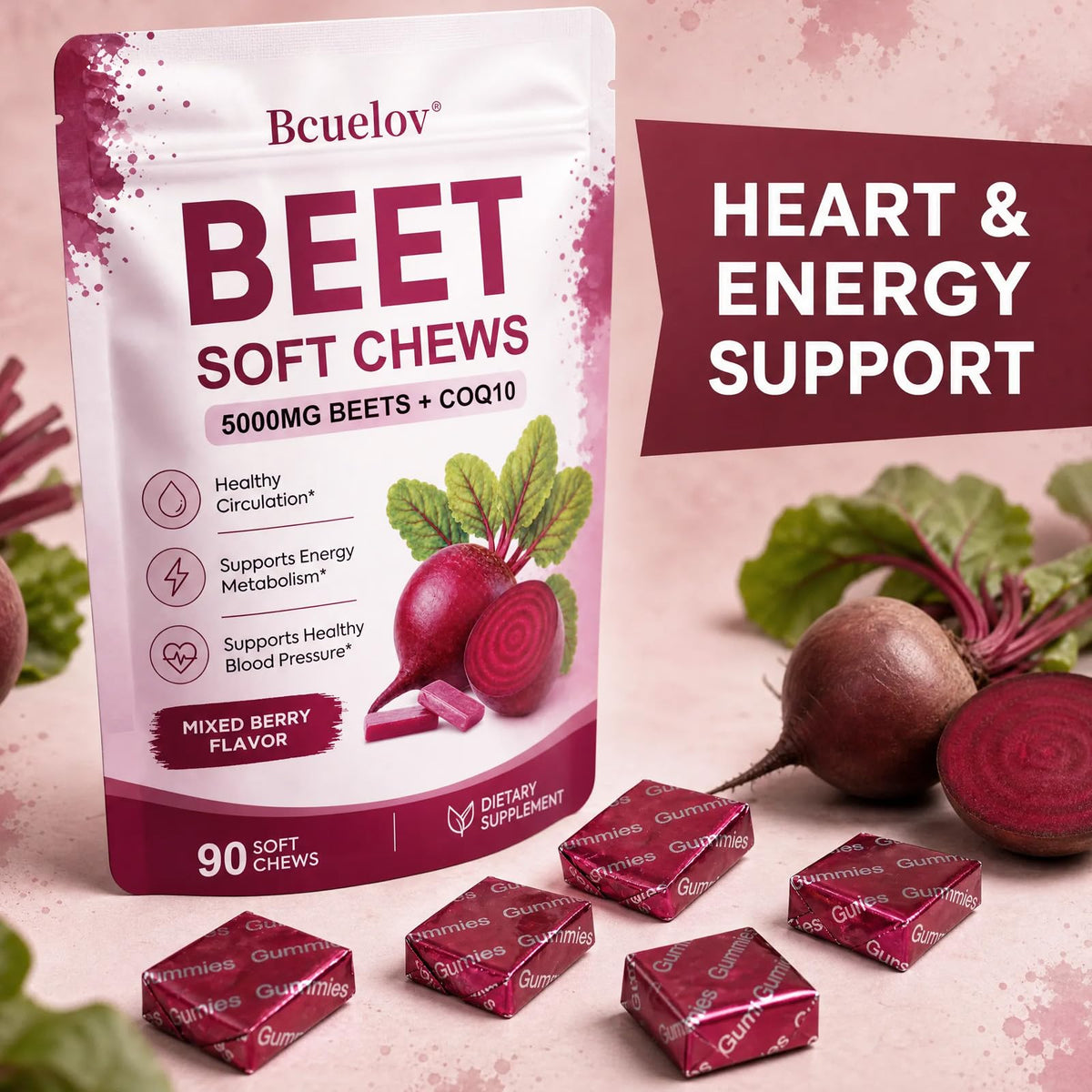 Beet Root Chews with CoQ10, Mixed Berry, 90 Ct X5022