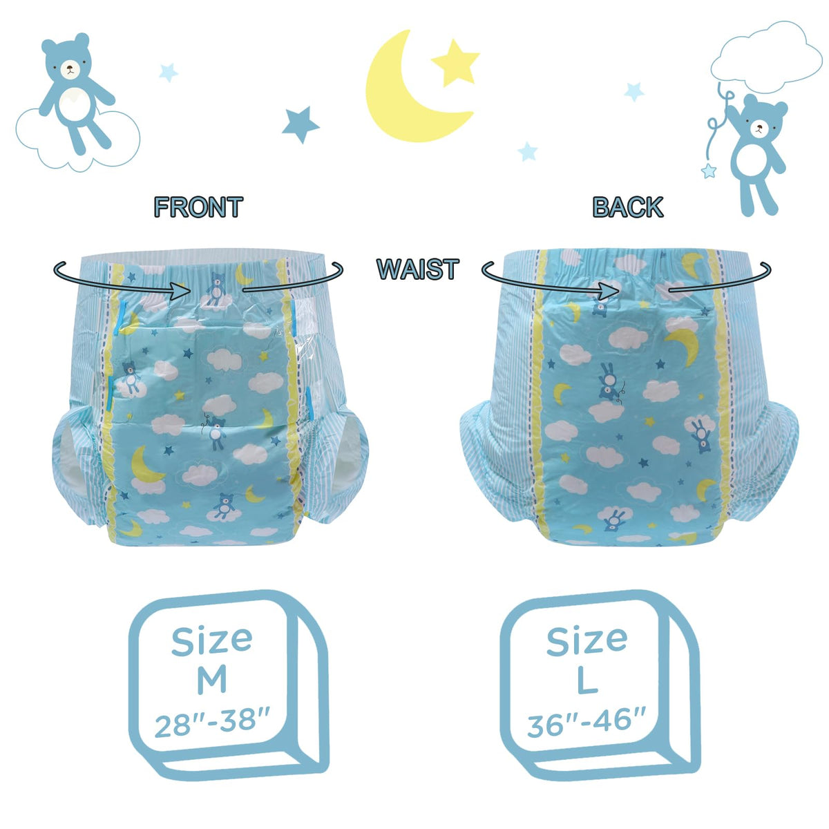 Adult Printed Diaper 10 Pieces Medium X8409