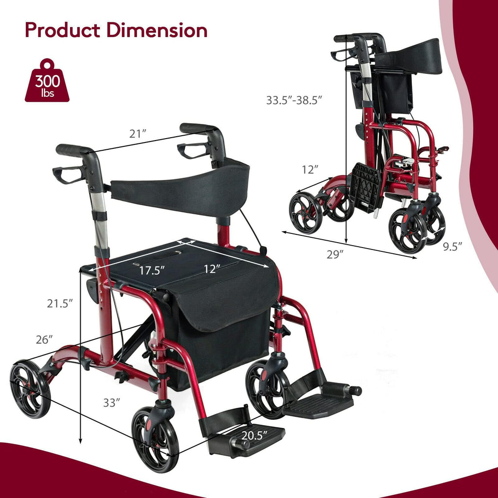 2 in 1 Folding Rollator Walker with Seat G40138