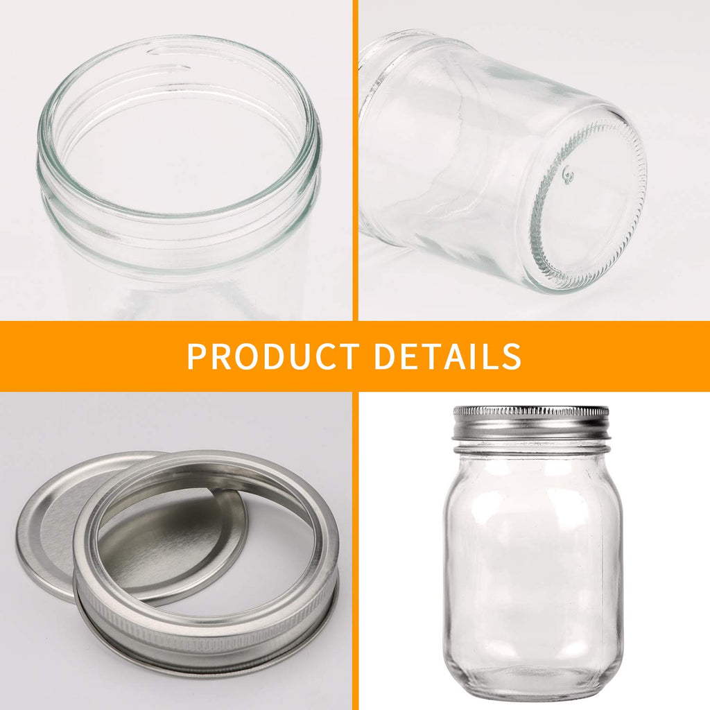 16 Pack 16 oz Glass Mason Jars with Airtight Lids and Bands Y33990