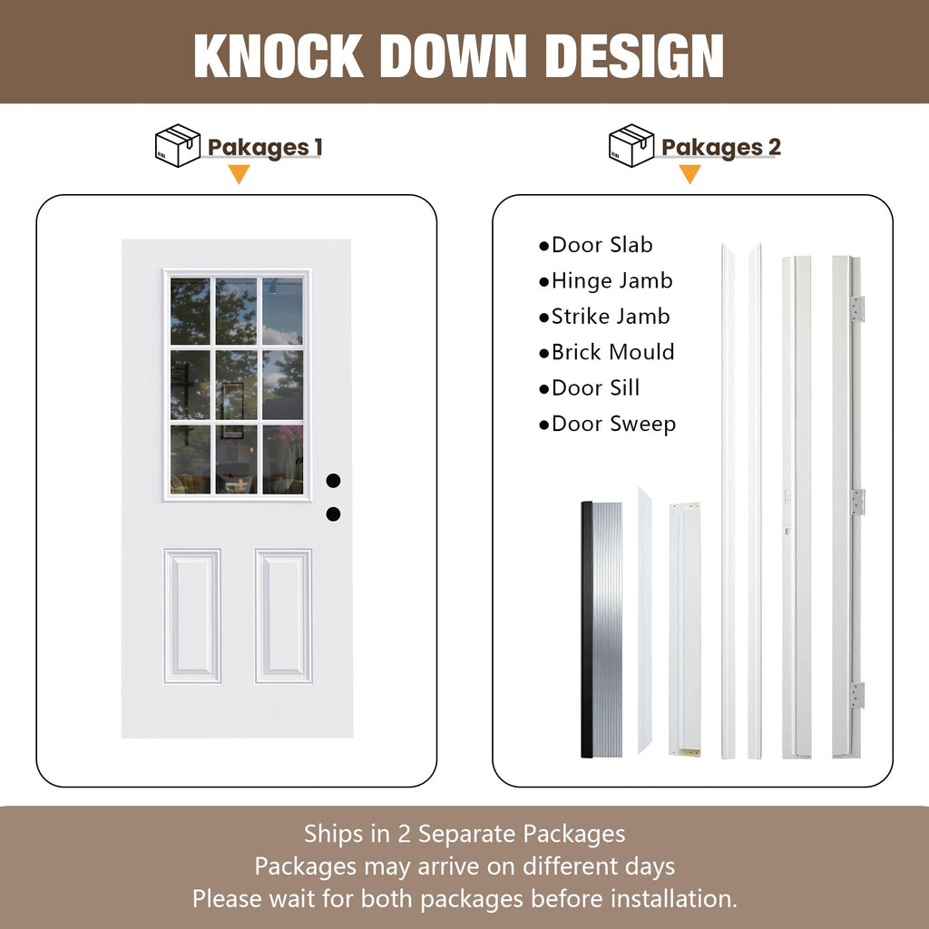 White 9-Lite Fiberglass Entry Door E5572