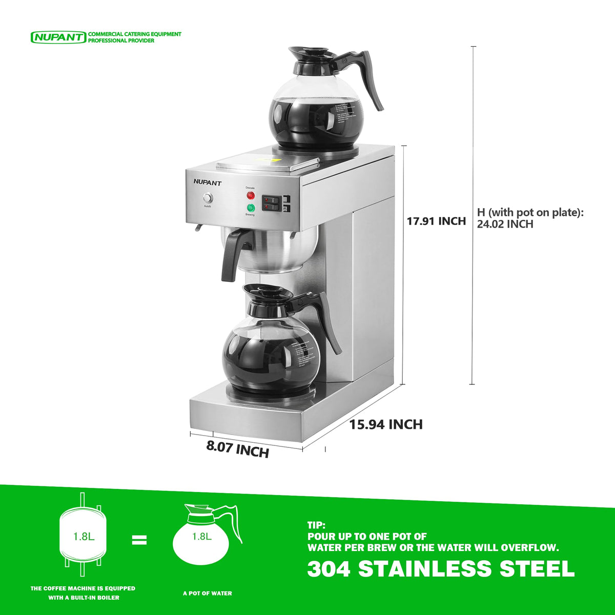 12-Cup Commercial Drip Coffee Maker with 2 Glass Carafes and 2 Warmers A4797
