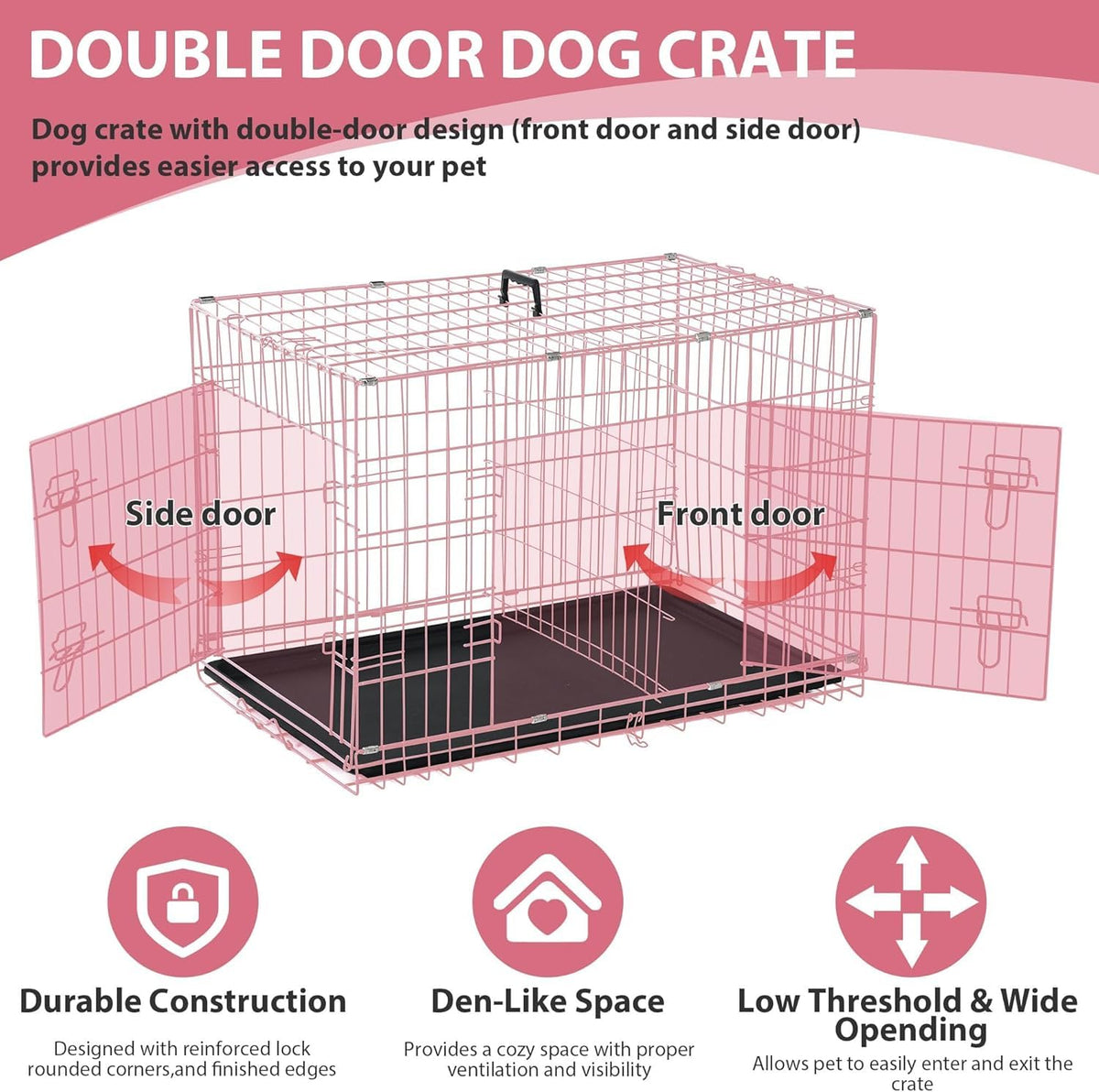 48 Inch Extra Large Pink Folding Metal Wire Dog Crate with Divider Panel Z85742