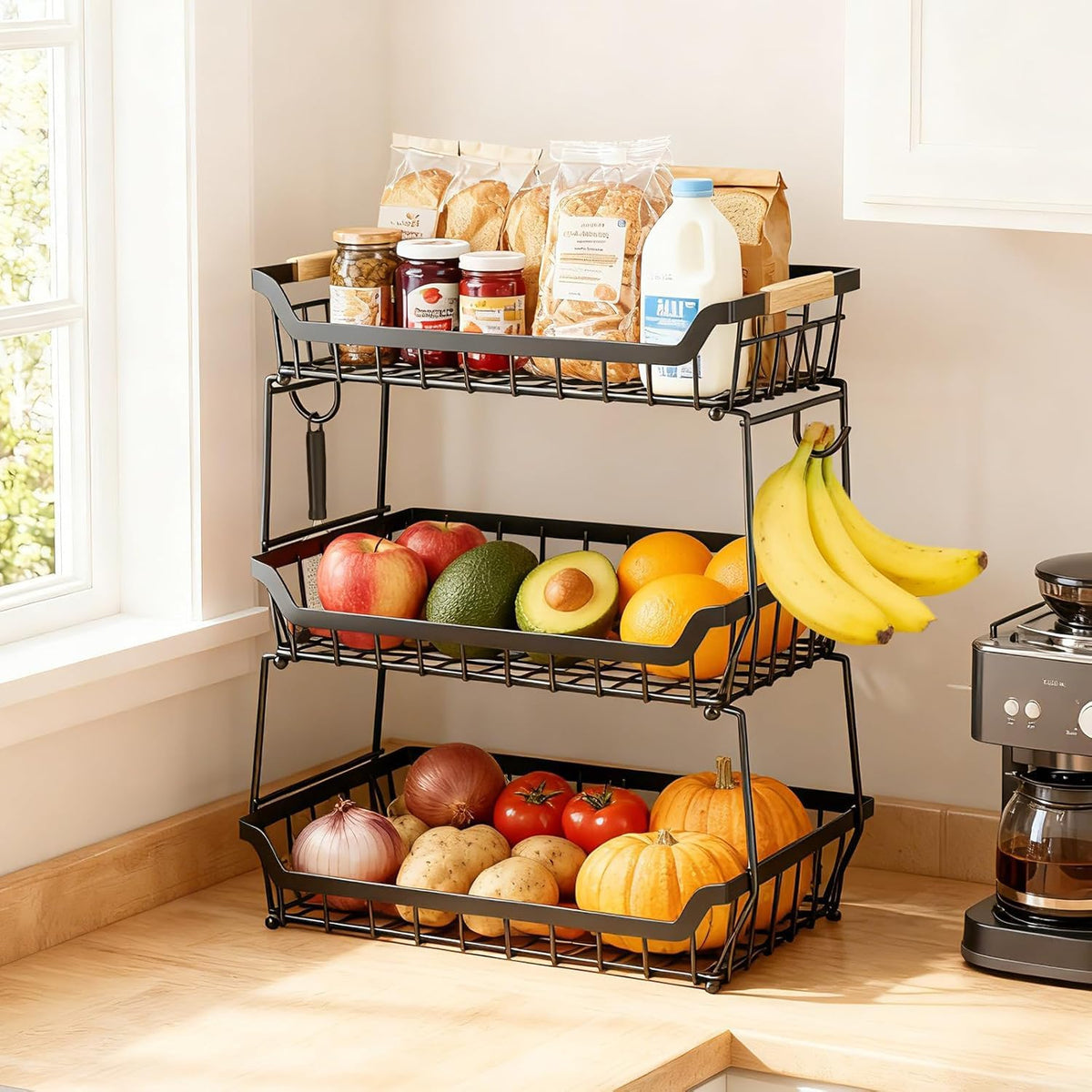 3 Tier Fruit Basket with 2 Banana Hangers C706